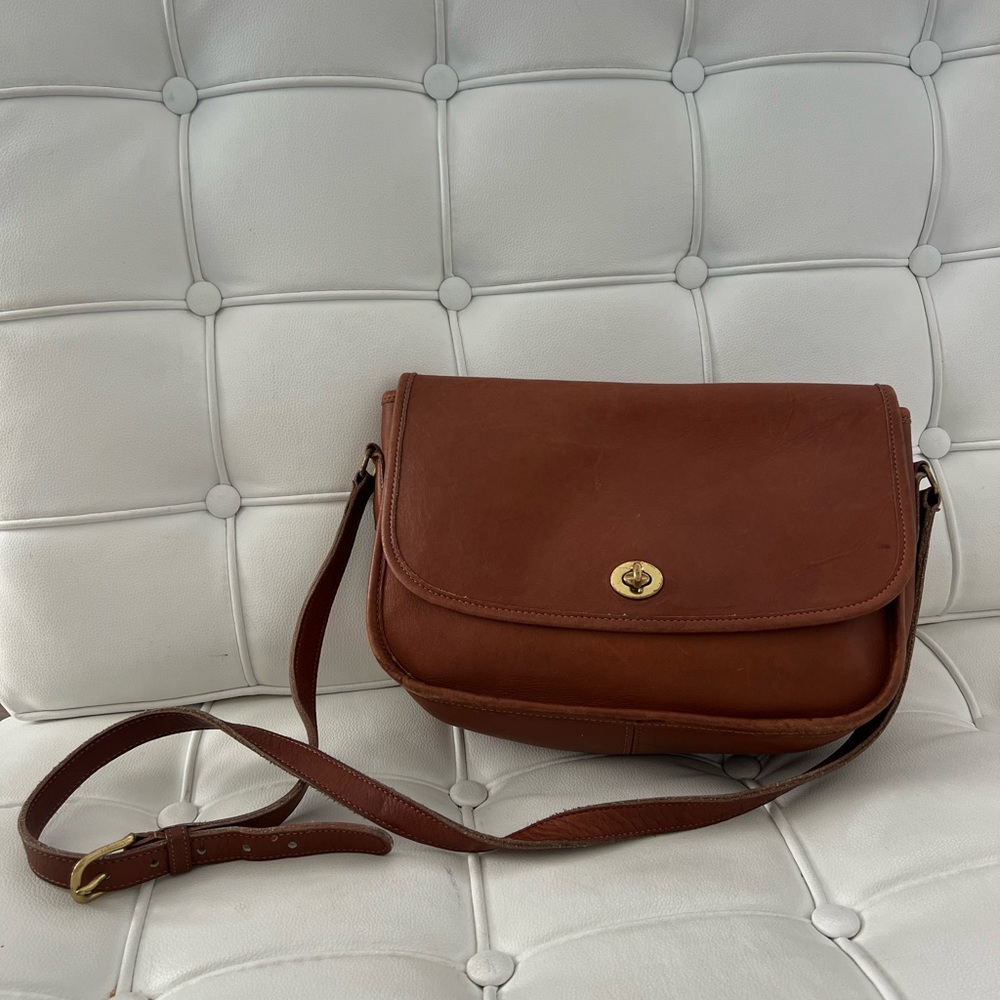 Vintage Coach Saddle Bag Brown Leather Crossbody